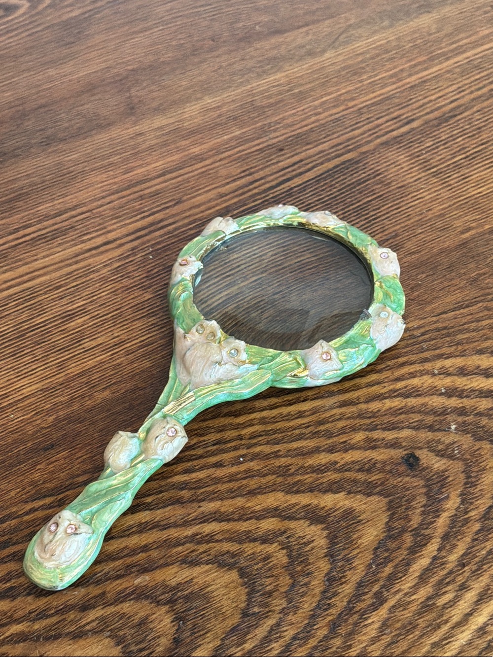 Vintage Victorian Style Floral Hand Magnifying Glass in Green and Cream